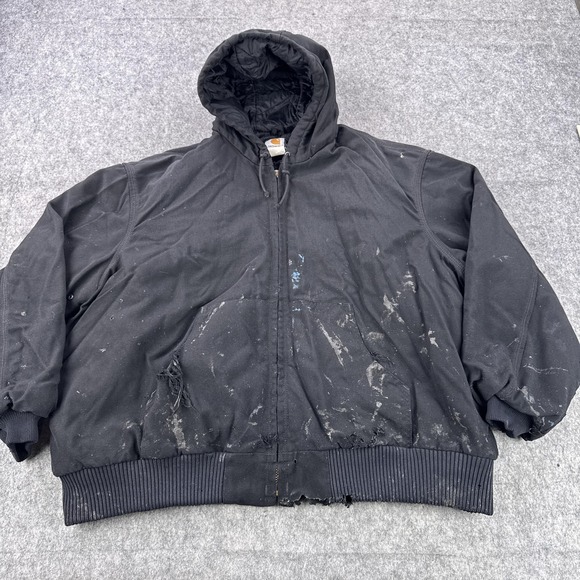Carhartt Active Jacket Mens 2XL Black Hooded Duck Thrashed Extreme Workwear